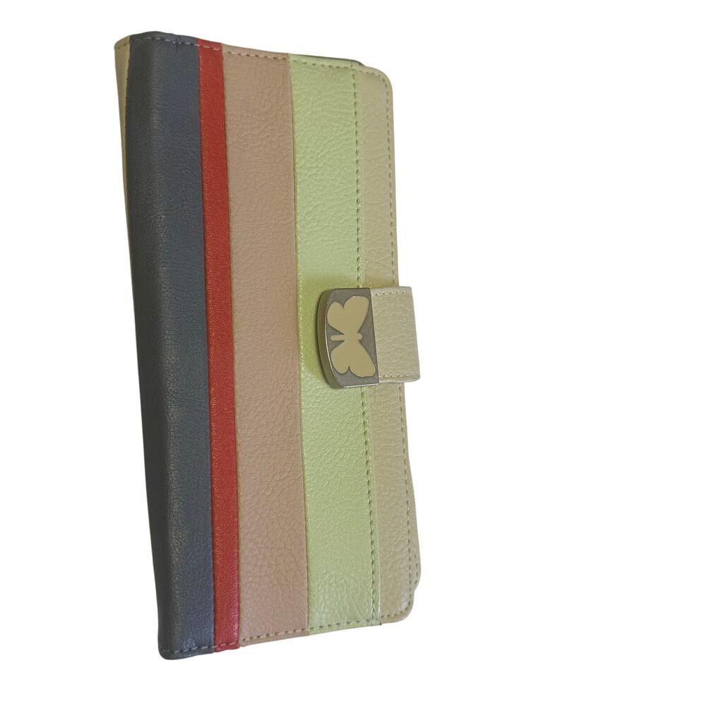 Vintage y2k RELIC by Fossil color block stripe butterfly clasp wallet